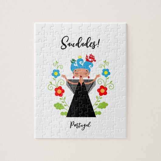 ポルトガルのキャラベル船とファドの女性シンガー ジグソーパズル (縦)