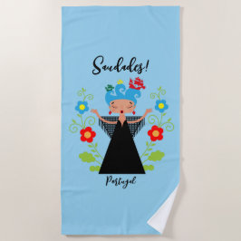 ポルトガルのキャラベル船とファドの女性シンガー ビーチタオル