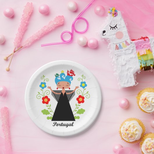 ポルトガルのキャラベル船とファドの女性シンガー ペーパープレート (パーティー)