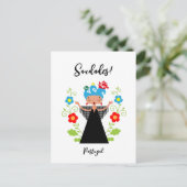 ポルトガルのキャラベル船とファドの女性シンガー ポストカード (スタンド正面)