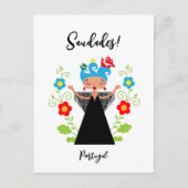 ポルトガルのキャラベル船とファドの女性シンガー ポストカード (正面)