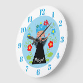 ポルトガルのキャラベル船とファドの女性シンガー ラージ壁時計 (傾斜)