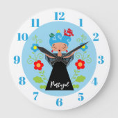 ポルトガルのキャラベル船とファドの女性シンガー ラージ壁時計 (正面)