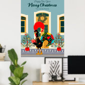 ポルトガルのクリスマスの家とオンドリの挨拶 ポスター (ホームオフィス)