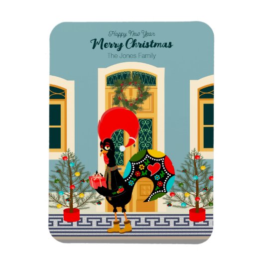 ポルトガルのクリスマスの家とオンドリの挨拶 マグネット (縦)