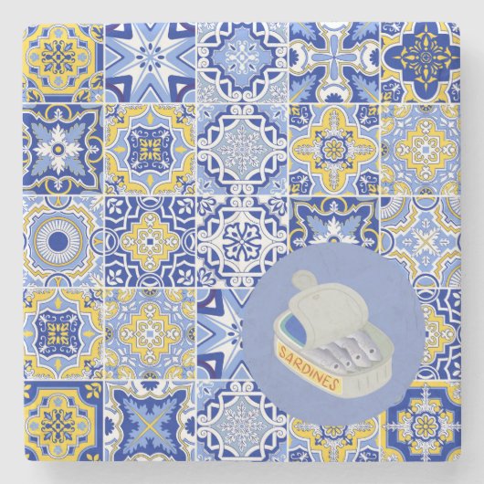 ポルトガルのタイルとイワシ ストーンコースター (正面)