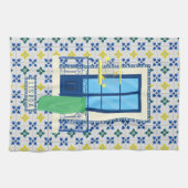 ポルトガルのタイルと鳥と窓バルコニー キッチンタオル (横)