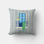 ポルトガルのタイルと鳥と窓バルコニー クッション (正面)