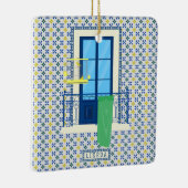 ポルトガルのタイルと鳥と窓バルコニー セラミックオーナメント (右)