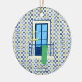 ポルトガルのタイルと鳥と窓バルコニー セラミックオーナメント (左)