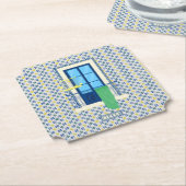 ポルトガルのタイルと鳥と窓バルコニー ペーパーコースター (アングル)