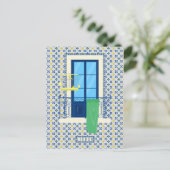 ポルトガルのタイルと鳥と窓バルコニー ポストカード (スタンド正面)