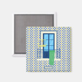 ポルトガルのタイルと鳥と窓バルコニー マグネット (正面/裏面)