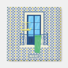 ポルトガルのタイルと鳥と窓バルコニー マグネット