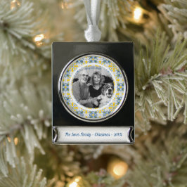 ポルトガルのタイルの写真フレーム(家族懇親会) シルバープレートバナーオーナメント