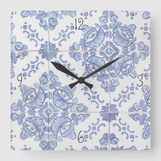 ポルトガルのタイルの正方形の柱時計 スクエア壁時計 (正面)