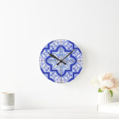 ポルトガルのタイルの青および白 ラウンド壁時計 (ホーム)