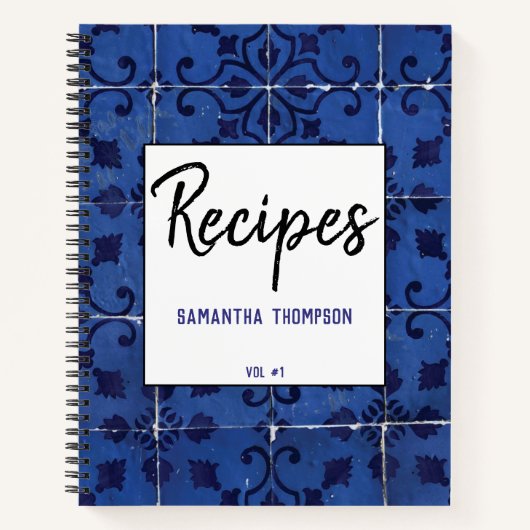 ポルトガルのタイルアズレジョブルーフローラリーフレシピ ノートブック (正面)