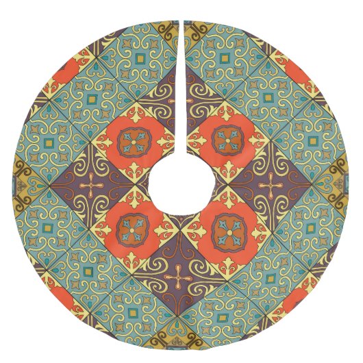 ポルトガルのタイルタラベラスタイルパターン ブラッシュドポリエステルツリースカート (正面)