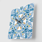 ポルトガルのタイルパターン スクエア壁時計 (傾斜)