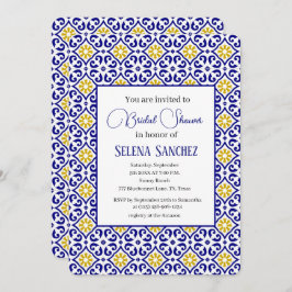 ポルトガルのタイルフローラ水彩ブライダルシャワー 招待状