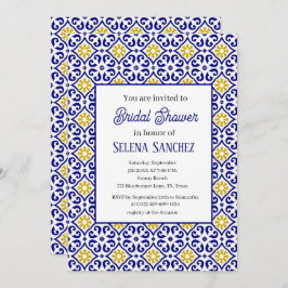ポルトガルのタイルフローラ水彩ブライダルシャワー 招待状