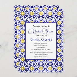 ポルトガルのタイルフローラ水彩ブライダルシャワー 招待状