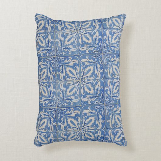 ポルトガルのタイルヴィンテージアズレジョスブルーホワイト アクセントクッション (正面(垂直))