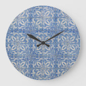 ポルトガルのタイルヴィンテージアズレジョスブルーホワイト ラージ壁時計 (正面)