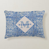 ポルトガルのタイルヴィンテージブルーホワイトモノグラム アクセントクッション (正面)