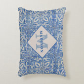 ポルトガルのタイルヴィンテージブルーホワイトモノグラム アクセントクッション (正面(垂直))