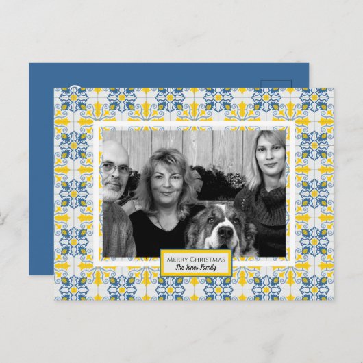 ポルトガルのタイル写真フレームのクリスマスファミリーカード ポストカード (正面/裏面)