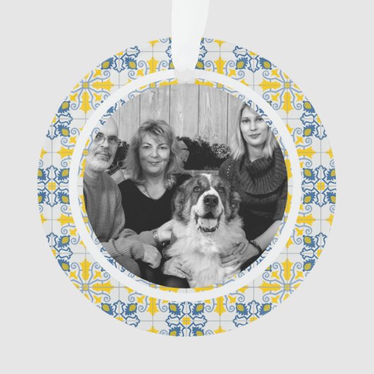 ポルトガルのタイル家族のクリスマスの写真フレーム オーナメント (正面)
