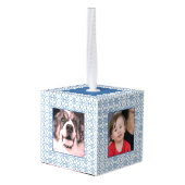 ポルトガルのタイル家族のクリスマスの写真フレーム キューブオーナメント (裏面アングル)
