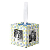 ポルトガルのタイル家族のクリスマスの写真フレーム キューブオーナメント (正面アングル)