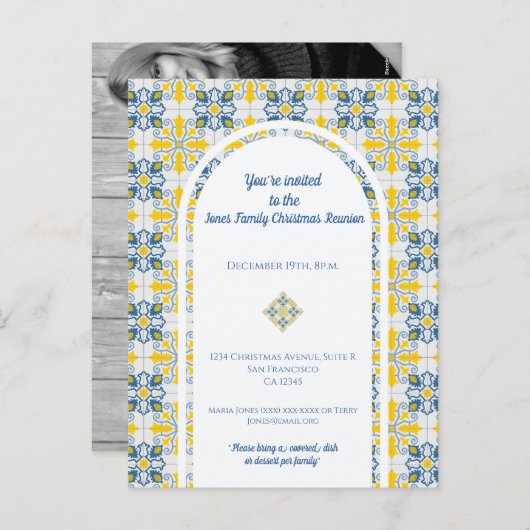 ポルトガルのタイル家族のクリスマスの写真フレーム シーズンポストカード (正面/裏面)