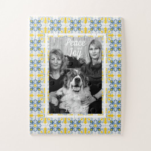 ポルトガルのタイル家族のクリスマスの写真フレーム ジグソーパズル (縦)