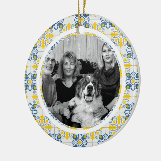 ポルトガルのタイル家族のクリスマスの写真フレーム セラミックオーナメント (左)