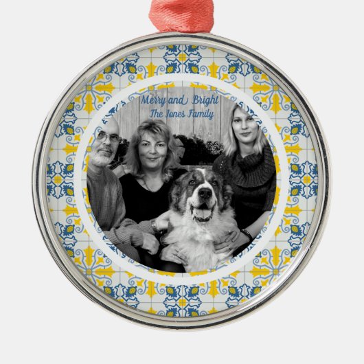 ポルトガルのタイル家族のクリスマスの写真フレーム メタルオーナメント (正面)