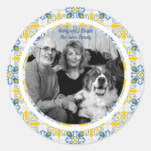 ポルトガルのタイル家族のクリスマスの写真フレーム ラウンドシール (正面)