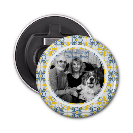 ポルトガルのタイル家族のクリスマスの写真フレーム 栓抜き (正面)