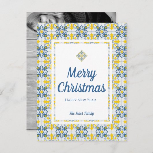 ポルトガルのタイル家族の写真クリスマスカード シーズンポストカード (正面/裏面)