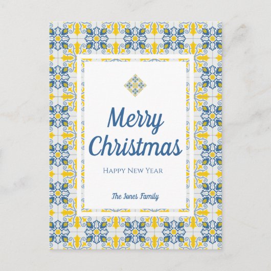 ポルトガルのタイル家族の写真クリスマスカード シーズンポストカード (正面)