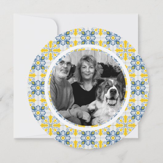 ポルトガルのタイル家族の写真フレームのクリスマスカード (正面)