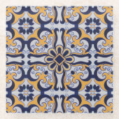 ポルトガルのタイル模様 ガラスコースター (正面)