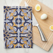 ポルトガルのタイル模様 キッチンタオル (四つ折り)