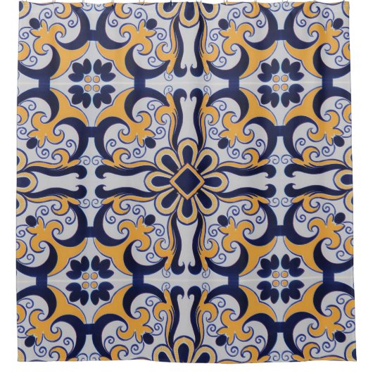 ポルトガルのタイル模様 シャワーカーテン (正面)