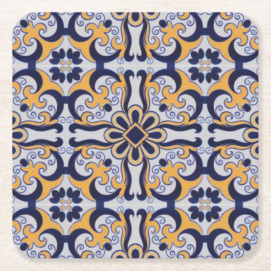 ポルトガルのタイル模様 スクエアペーパーコースター (正面)