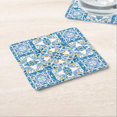 ポルトガルのタイル模様 スクエアペーパーコースター (アングル)