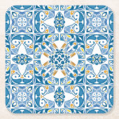 ポルトガルのタイル模様 スクエアペーパーコースター (正面)